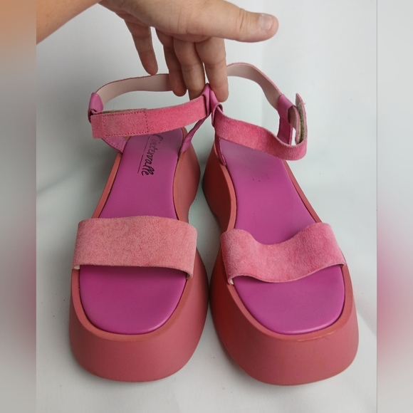 L'INTERVALLE Chunky Platform Women Sandals Pink Suede Size 41 = 10 US - Picture 2 of 10